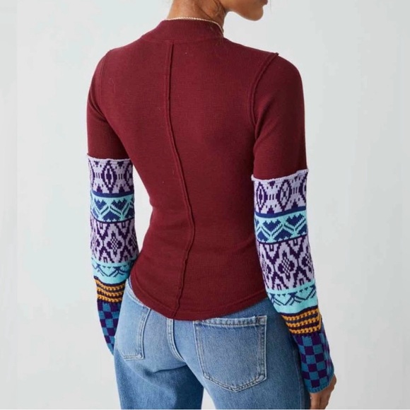 NWT We The Free Gorgeous Cuff Thermal Top - Wild Garnet Combo - Size Small - Picture 3 of 17